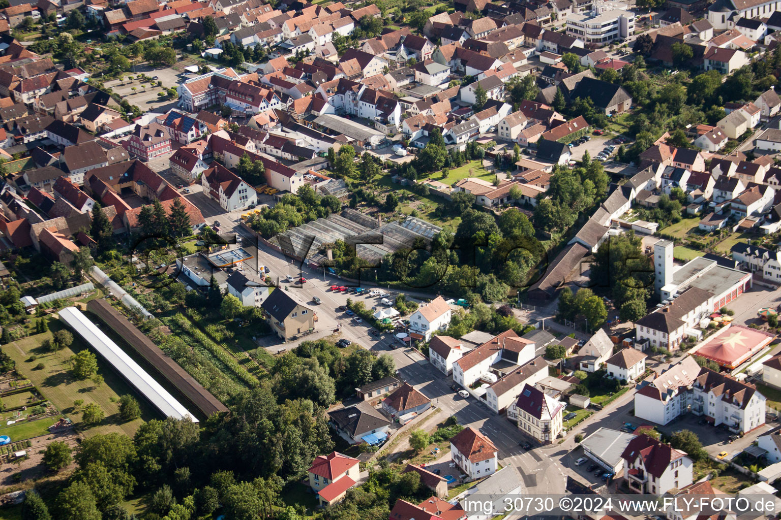 Aerial view of Rülzheim in the state Rhineland-Palatinate, Germany