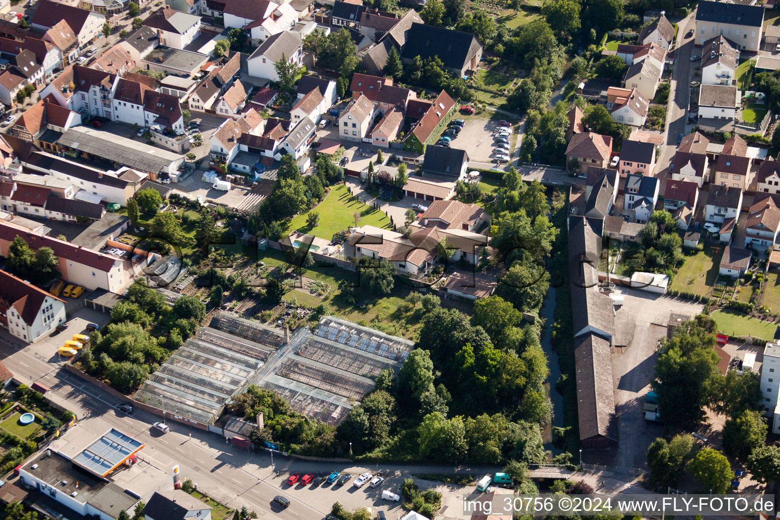 Oblique view of Rülzheim in the state Rhineland-Palatinate, Germany