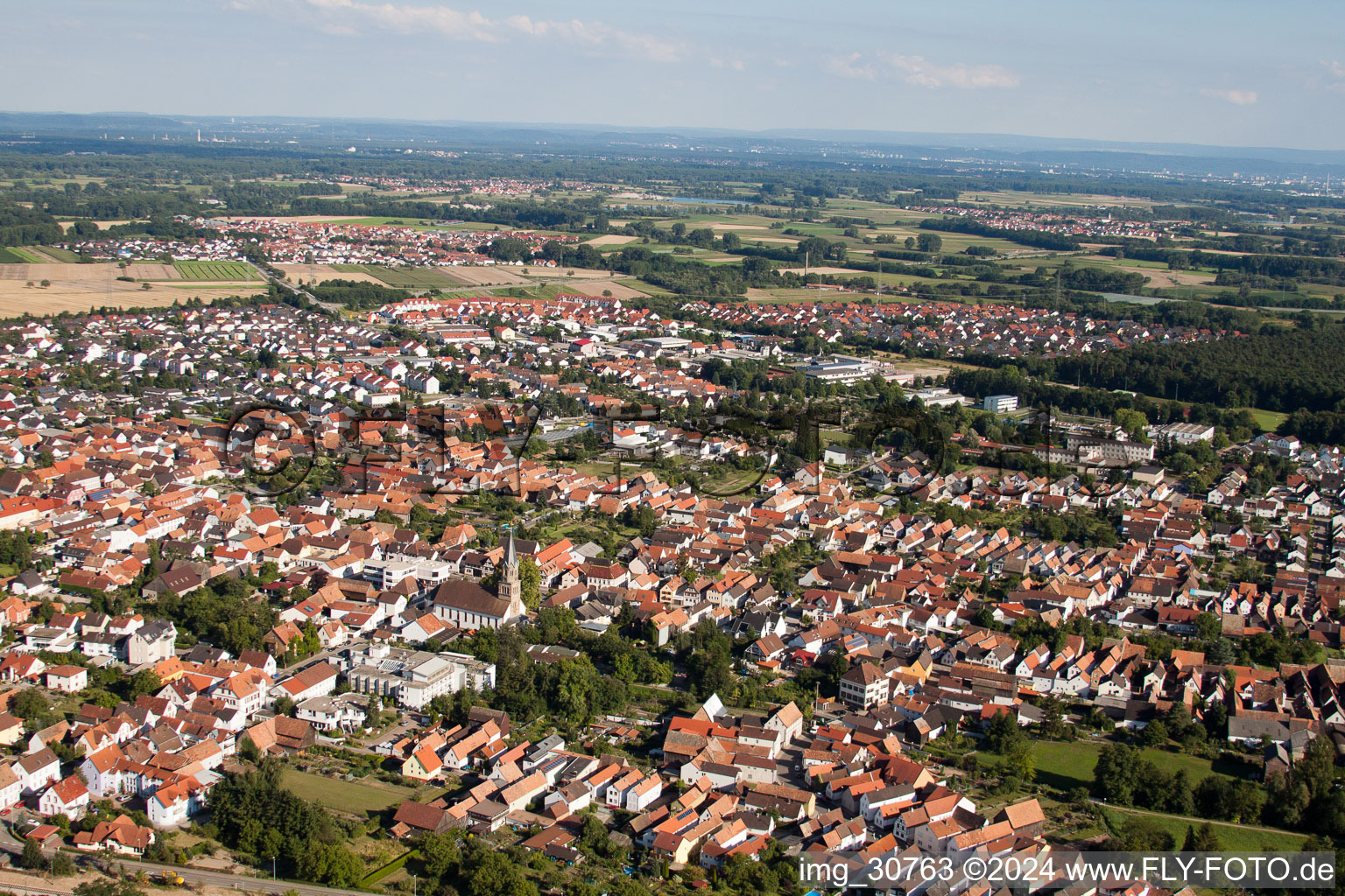 Bird's eye view of Rülzheim in the state Rhineland-Palatinate, Germany