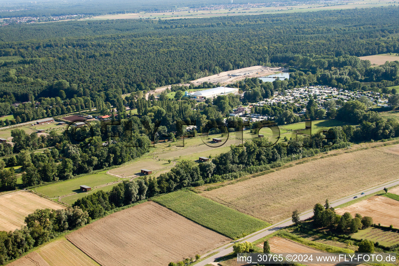 Aerial photograpy of Mhou Ostrich Farm in Rülzheim in the state Rhineland-Palatinate, Germany