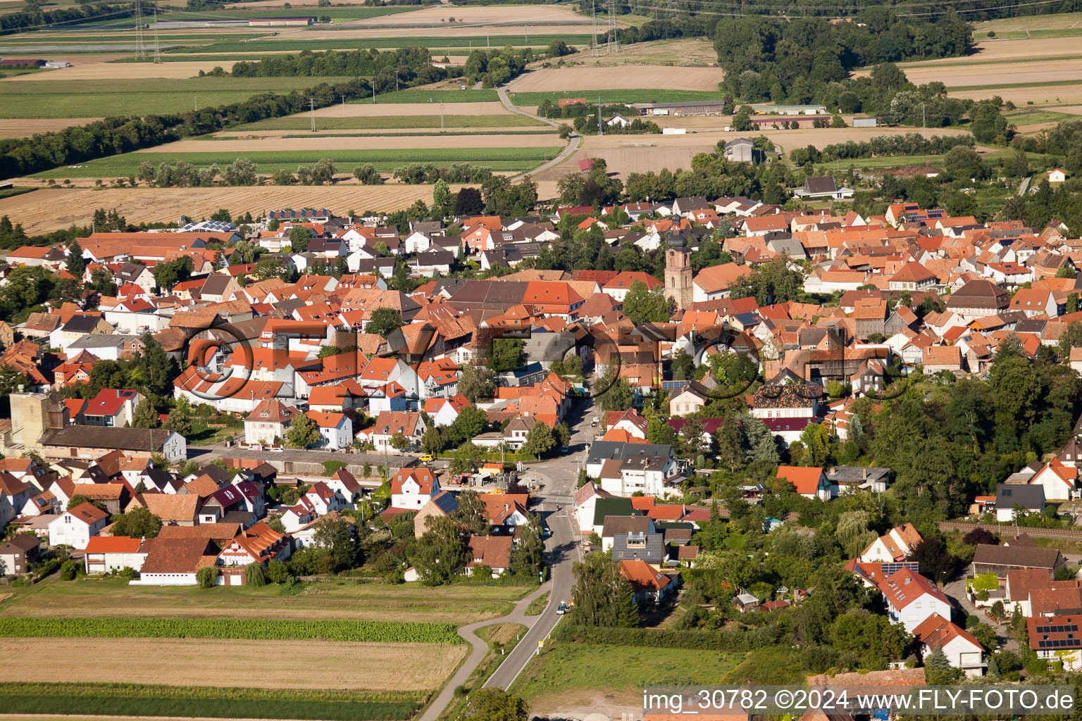 Bird's eye view of Rheinzabern in the state Rhineland-Palatinate, Germany