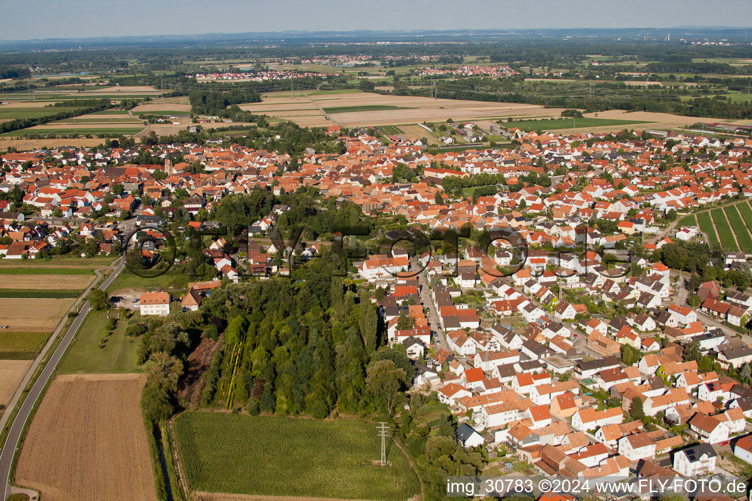 Bird's eye view of Rheinzabern in the state Rhineland-Palatinate, Germany