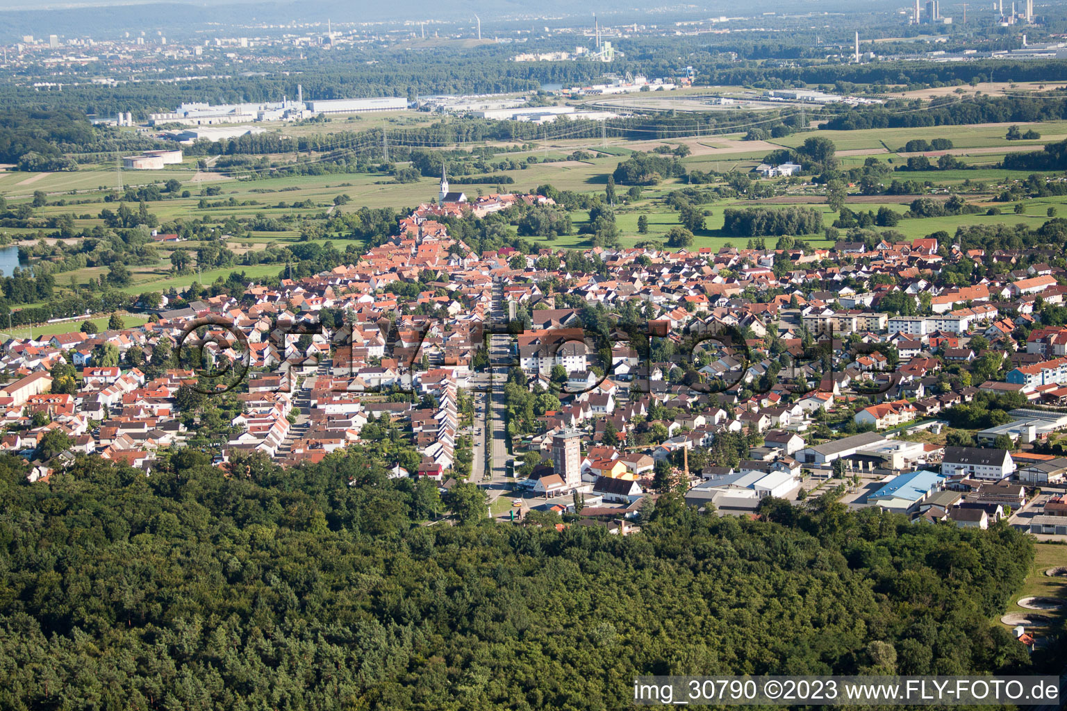 Aerial photograpy of From the north in Jockgrim in the state Rhineland-Palatinate, Germany