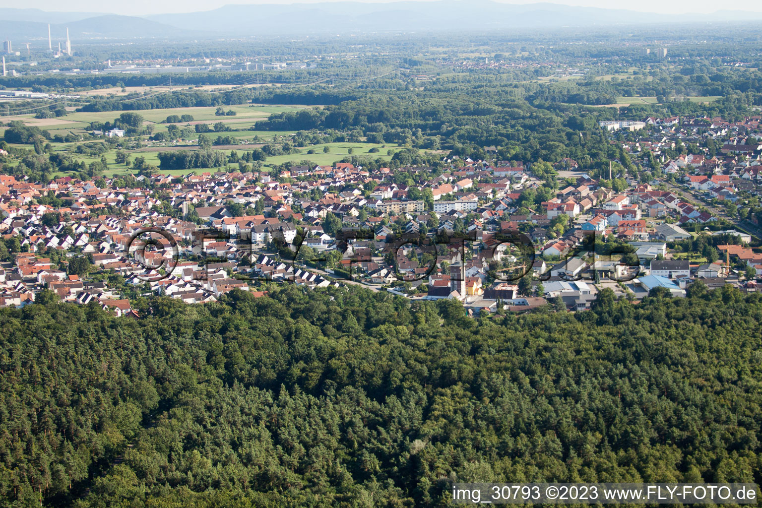 Oblique view of From the north in Jockgrim in the state Rhineland-Palatinate, Germany