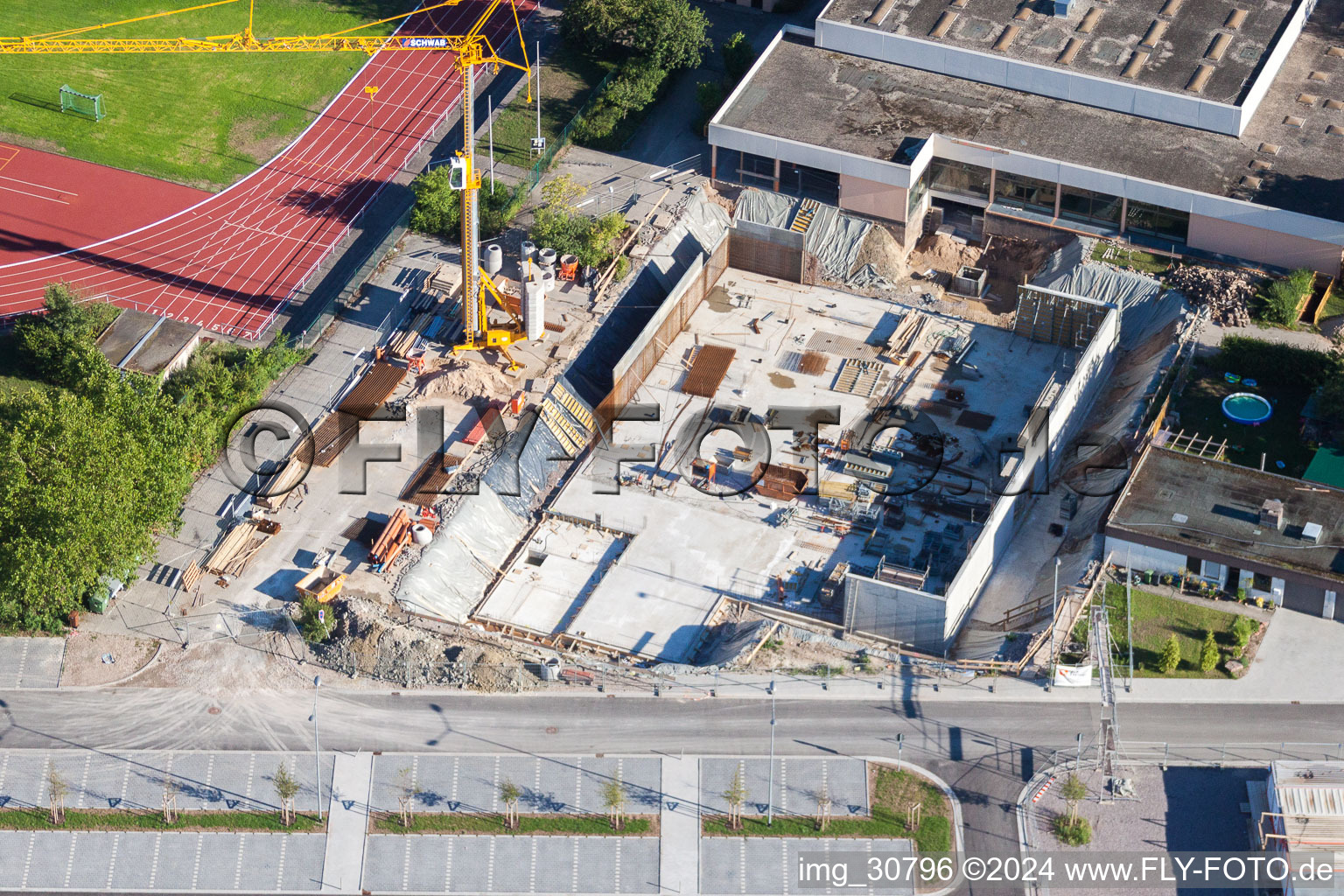 New construction site of the school building of IGS Rheinzabern in Rheinzabern in the state Rhineland-Palatinate, Germany