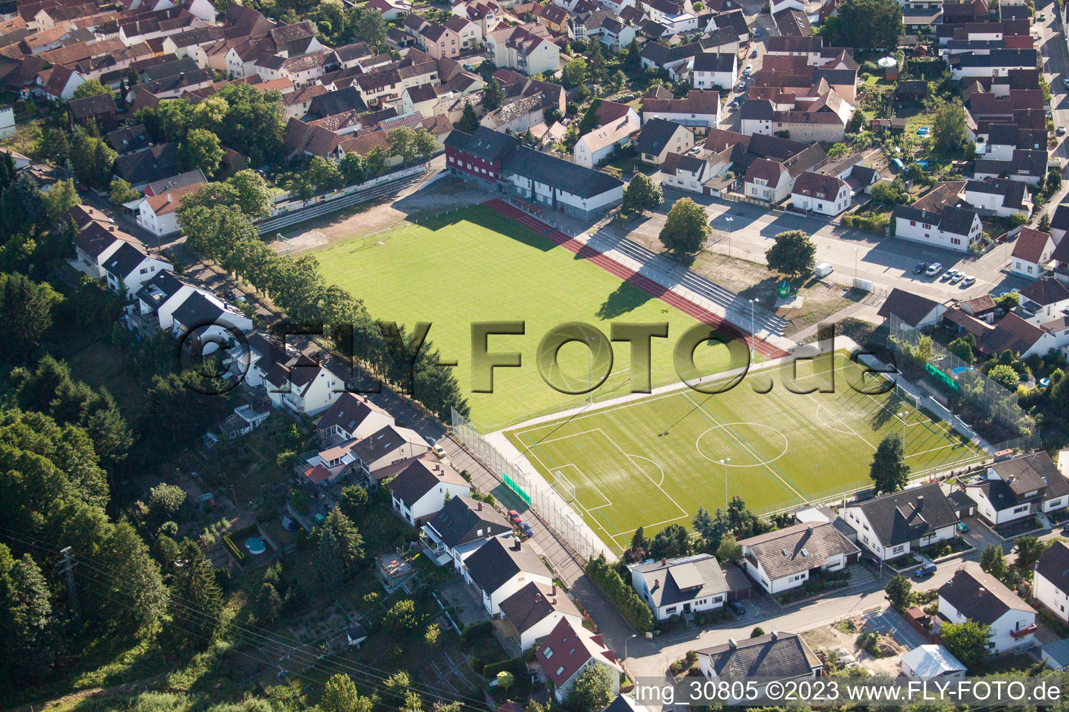 Aerial photograpy of Sports fields in Jockgrim in the state Rhineland-Palatinate, Germany