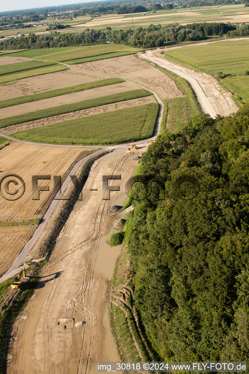 Aerial photograpy of Polder construction in Neupotz in the state Rhineland-Palatinate, Germany