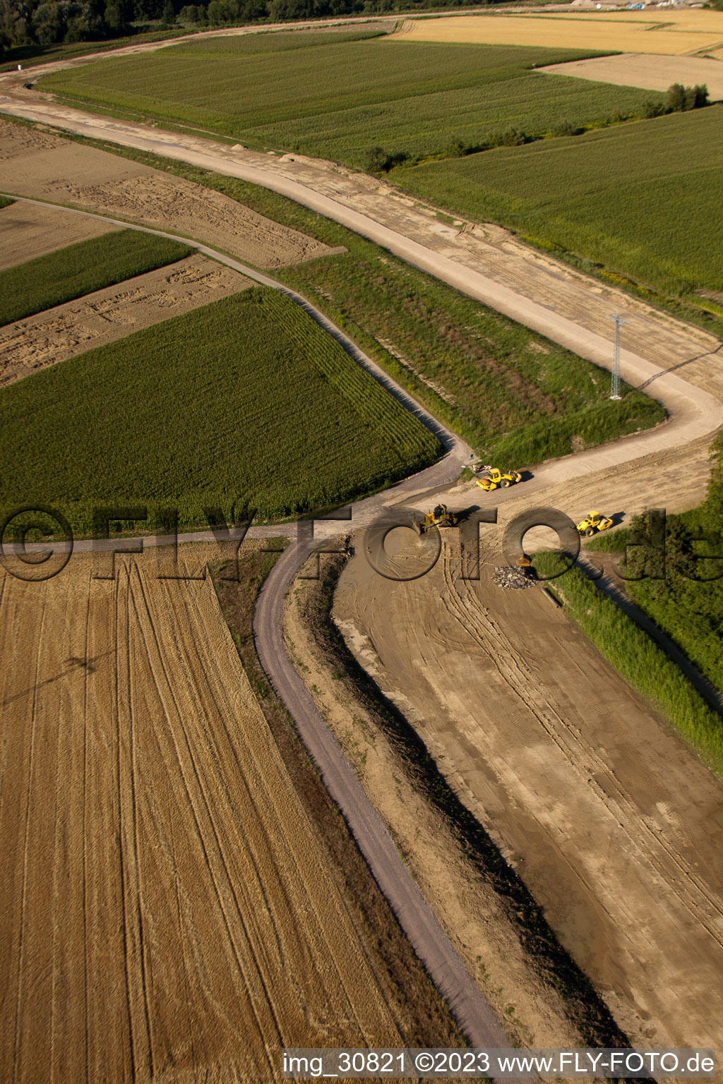 Oblique view of Polder construction in Neupotz in the state Rhineland-Palatinate, Germany