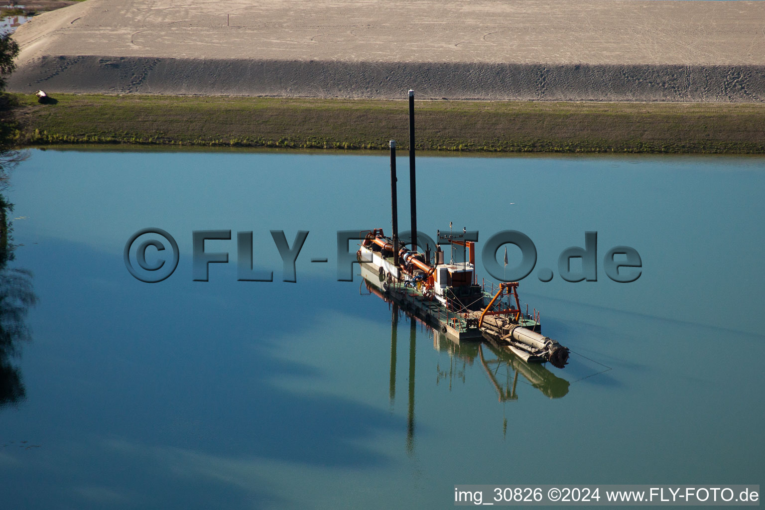 Polder construction in Neupotz in the state Rhineland-Palatinate, Germany out of the air