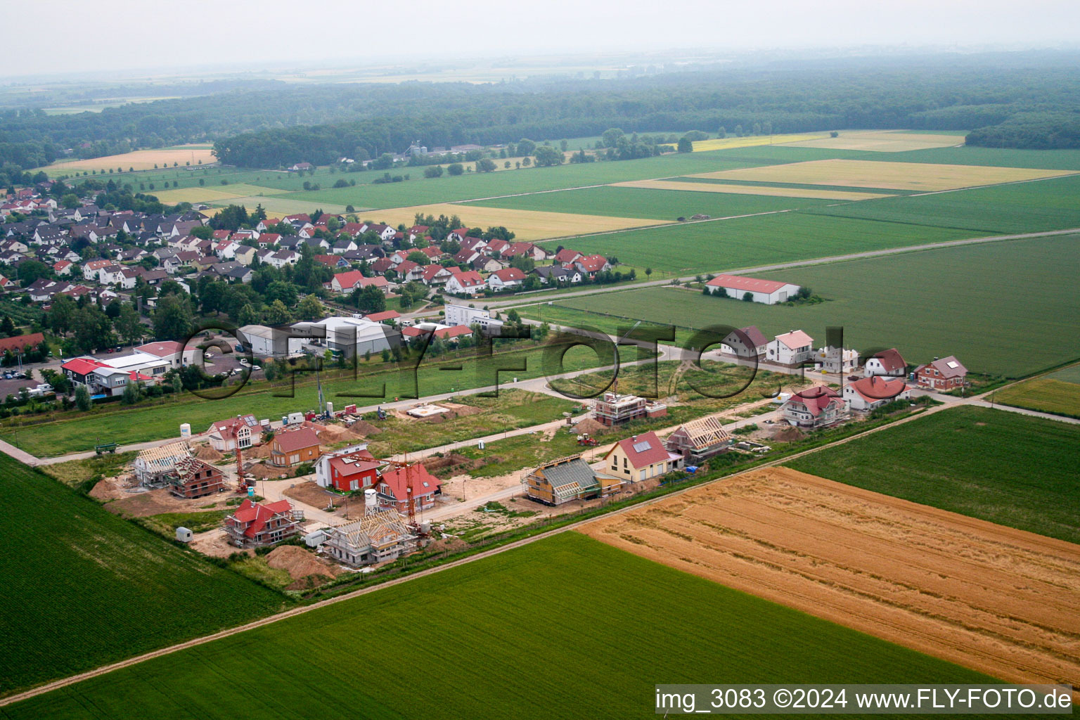 Aerial view of New development area Brotäcker in Steinweiler in the state Rhineland-Palatinate, Germany