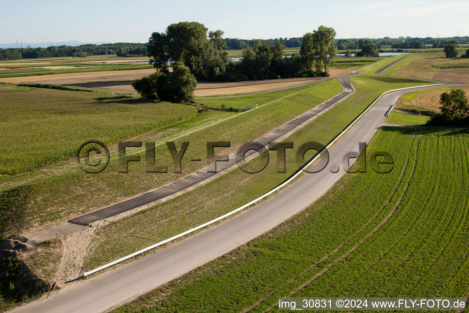 Polder construction in Neupotz in the state Rhineland-Palatinate, Germany from the plane