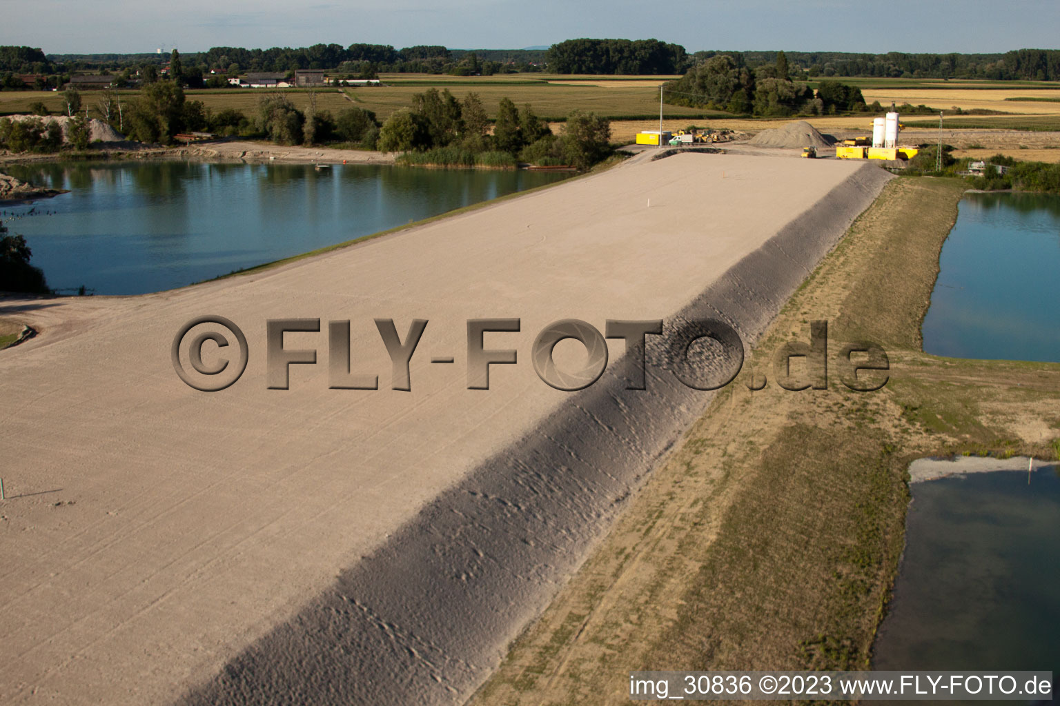 Bird's eye view of Polder construction in Neupotz in the state Rhineland-Palatinate, Germany