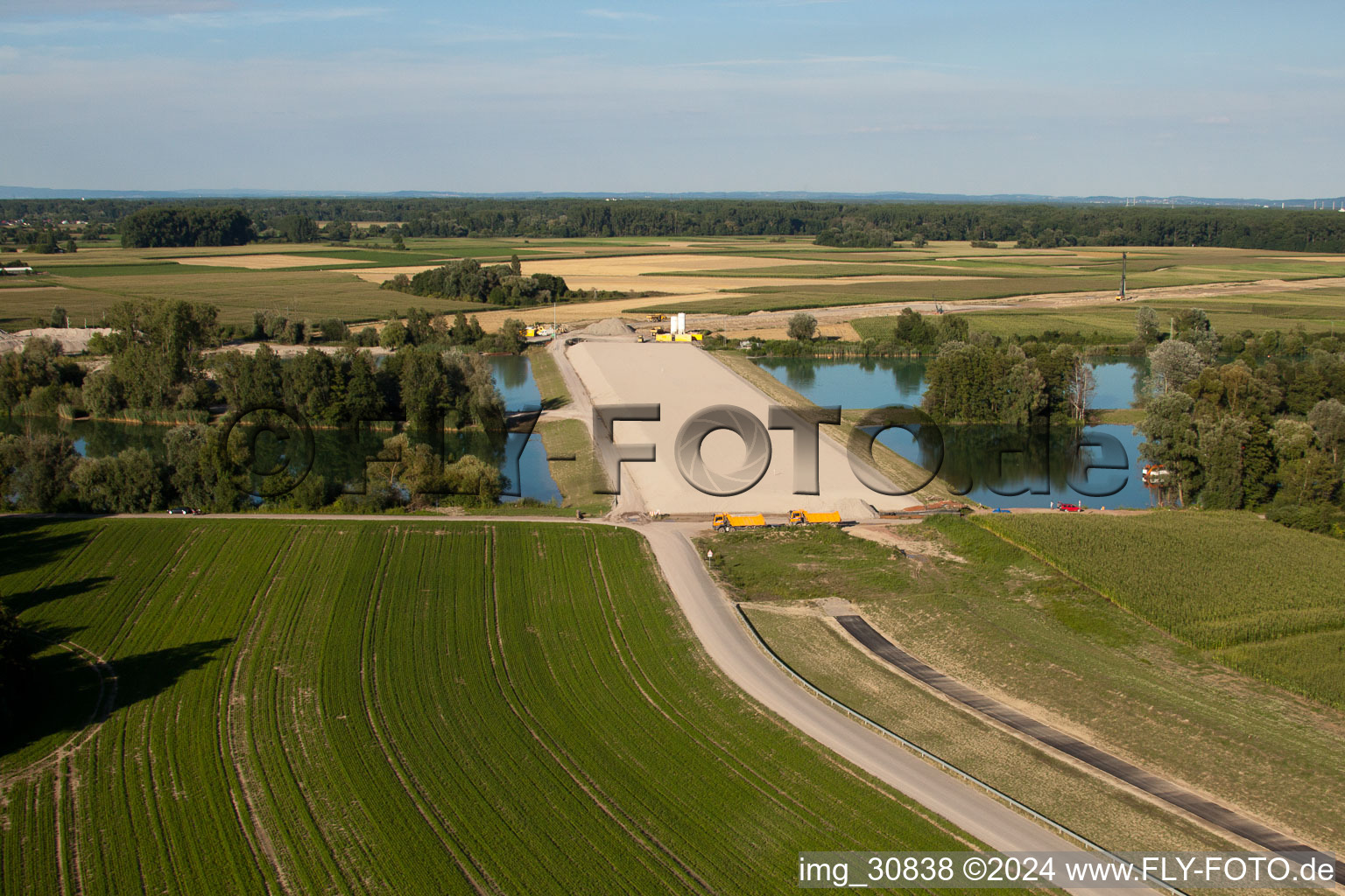 Drone recording of Polder construction in Neupotz in the state Rhineland-Palatinate, Germany