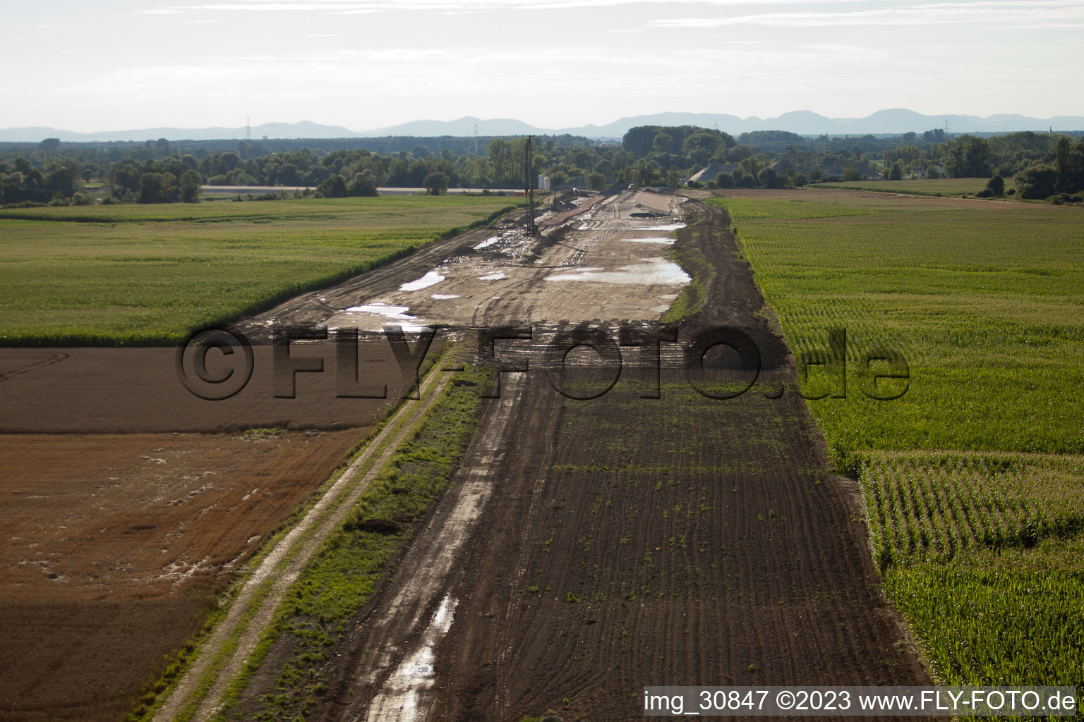 Aerial photograpy of Polder construction in Neupotz in the state Rhineland-Palatinate, Germany
