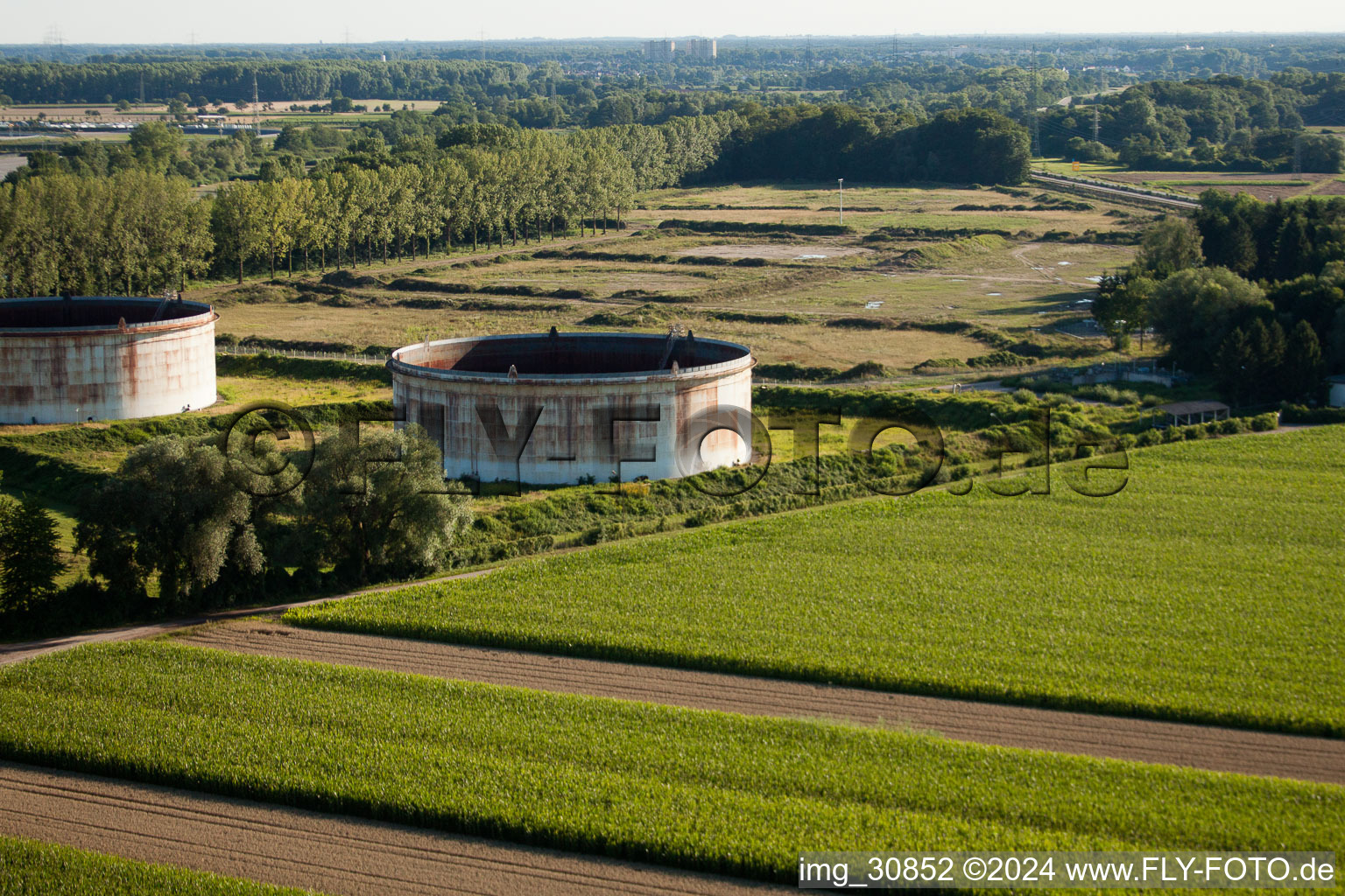 Aerial view of Dismantled tank farm on the B9 in Jockgrim in the state Rhineland-Palatinate, Germany