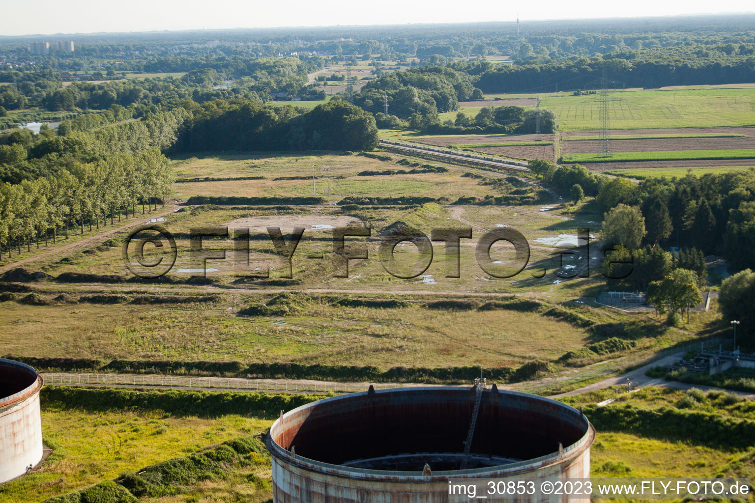 Aerial photograpy of Dismantled tank farm on the B9 in Jockgrim in the state Rhineland-Palatinate, Germany