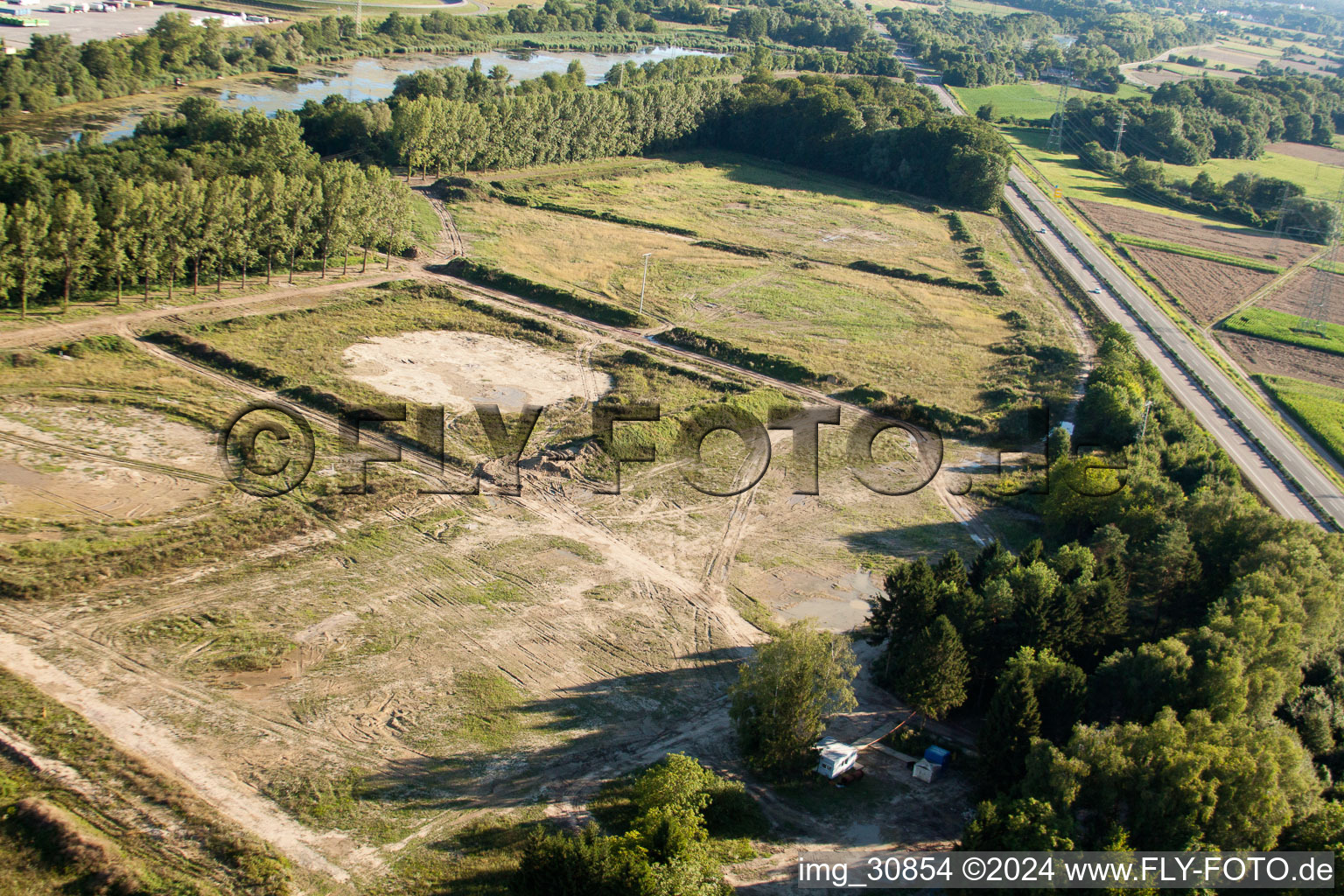 Oblique view of Dismantled tank farm on the B9 in Jockgrim in the state Rhineland-Palatinate, Germany