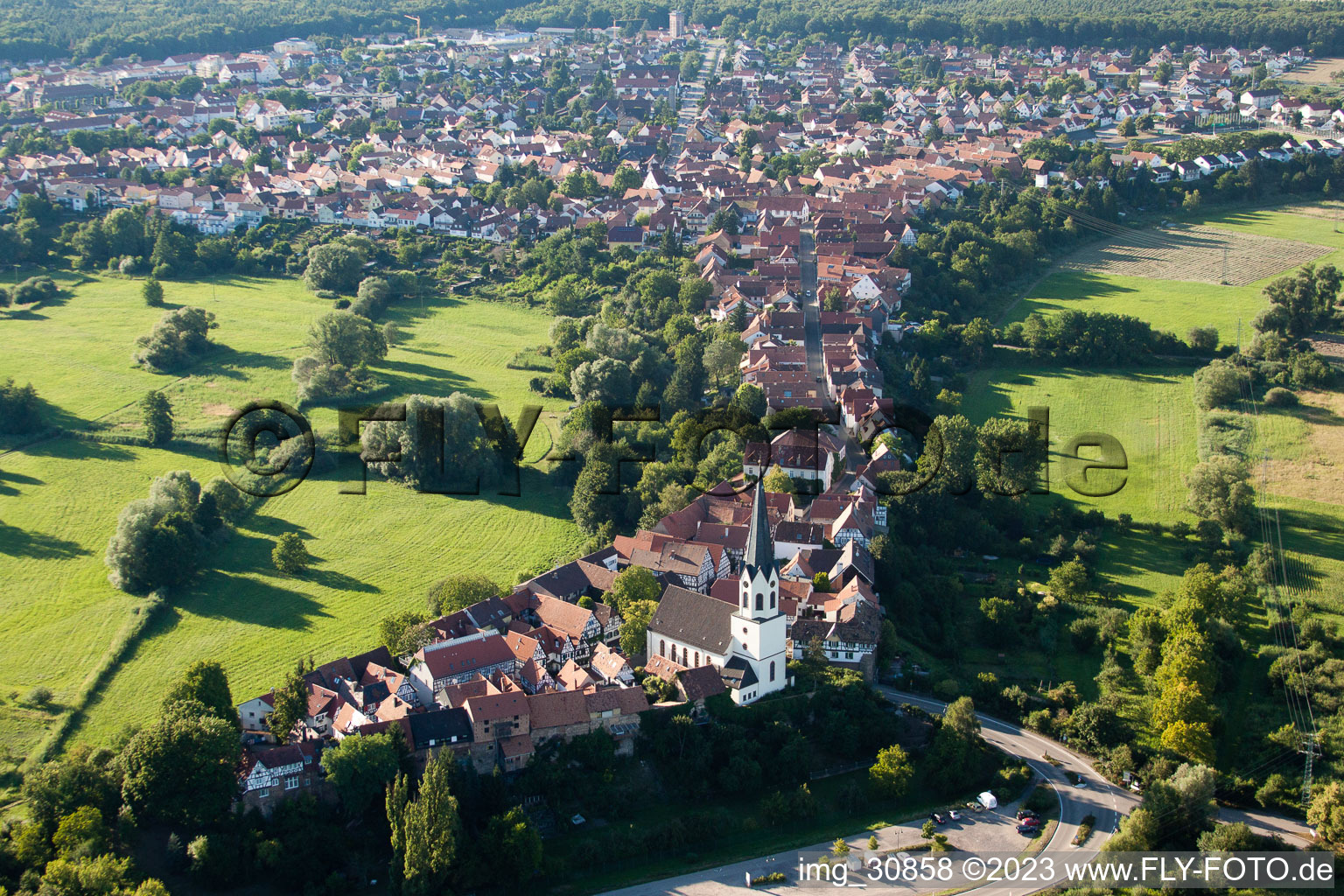 Aerial view of Ludwigstr in Jockgrim in the state Rhineland-Palatinate, Germany