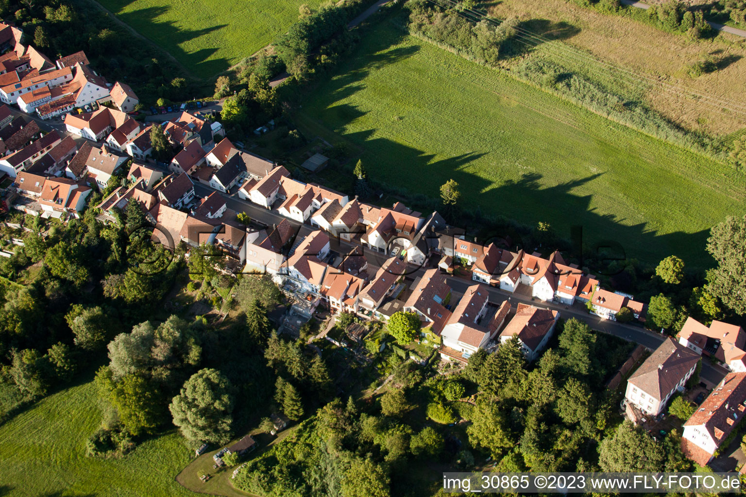 Ludwigstr in Jockgrim in the state Rhineland-Palatinate, Germany seen from above