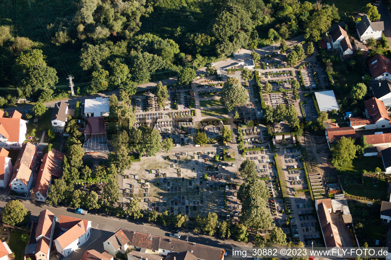 Aerial view of Cemetery in Jockgrim in the state Rhineland-Palatinate, Germany