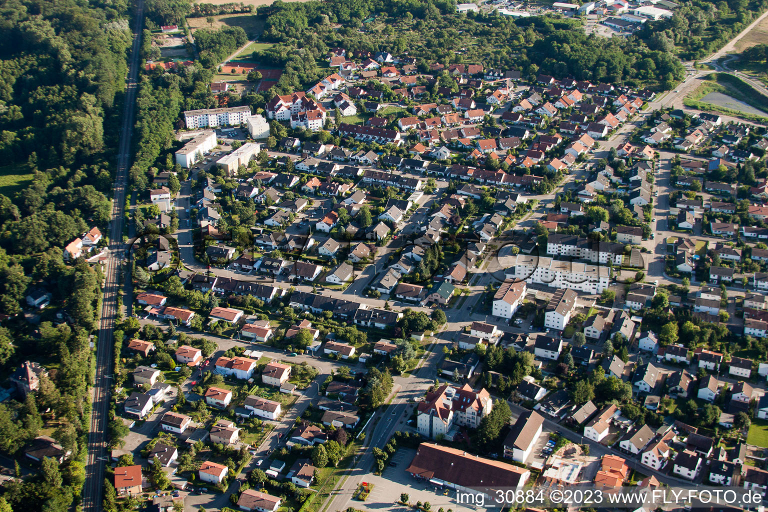 Jockgrim in the state Rhineland-Palatinate, Germany from above