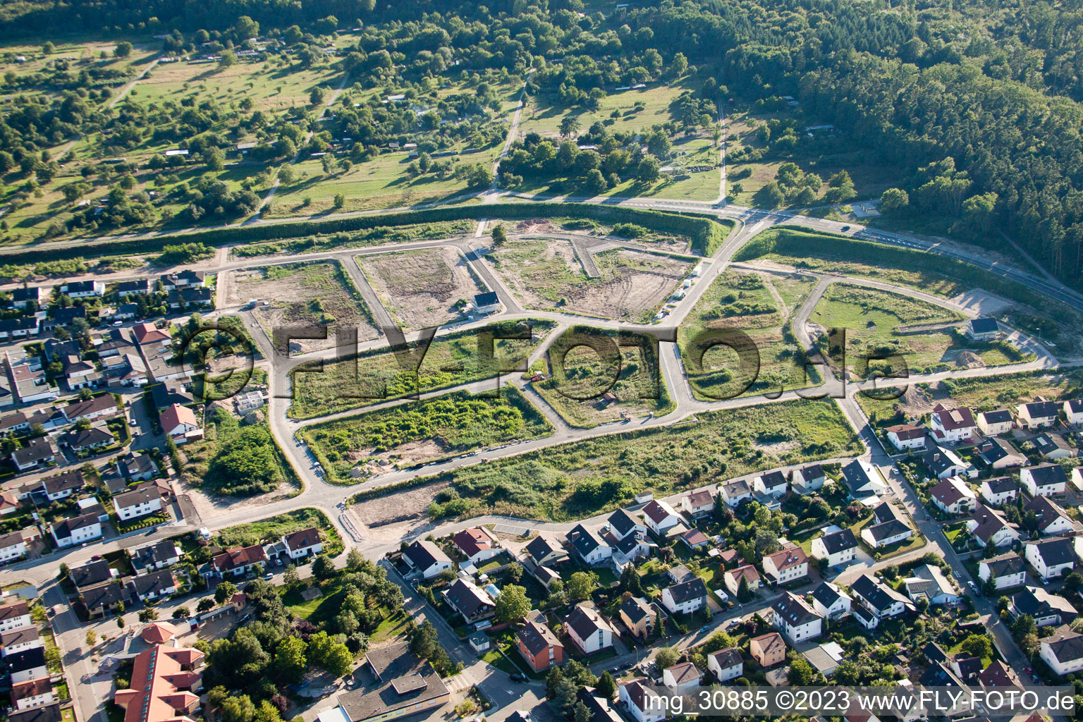 Aerial view of New development area SW in Jockgrim in the state Rhineland-Palatinate, Germany