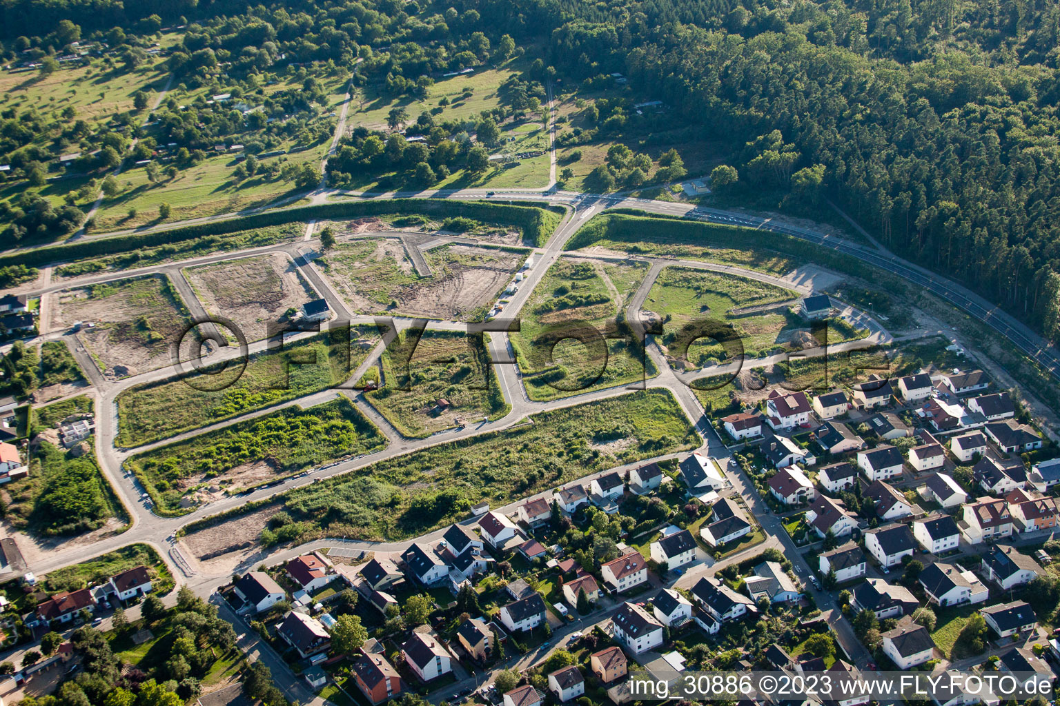 Aerial photograpy of New development area SW in Jockgrim in the state Rhineland-Palatinate, Germany