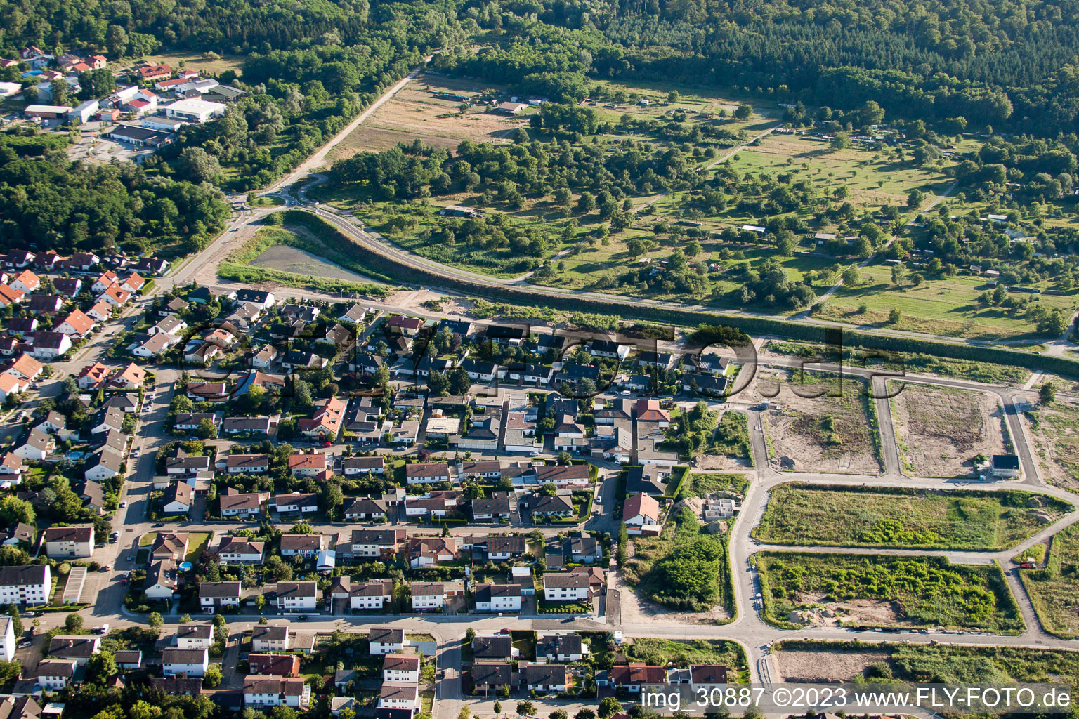 Oblique view of New development area SW in Jockgrim in the state Rhineland-Palatinate, Germany