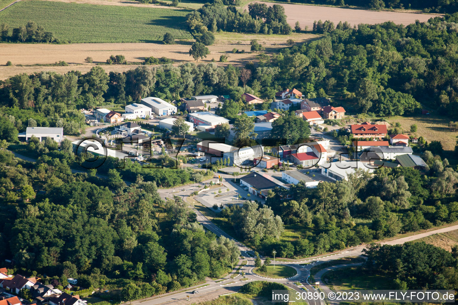 Oblique view of Industrial area S in Jockgrim in the state Rhineland-Palatinate, Germany