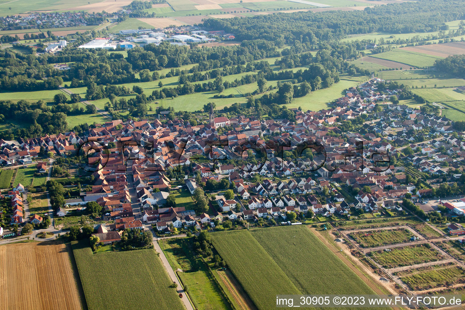 Aerial view of From the south in Steinweiler in the state Rhineland-Palatinate, Germany