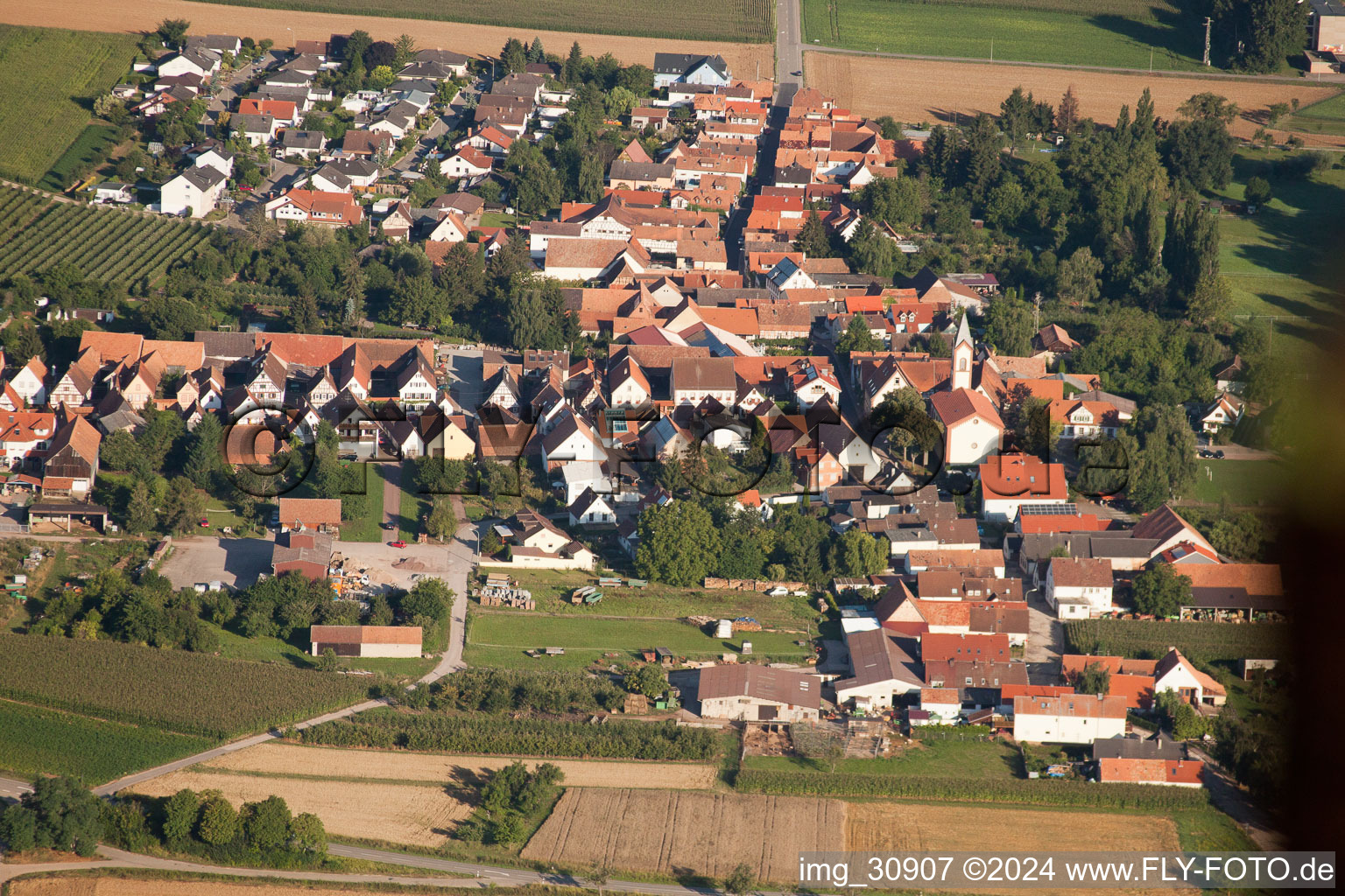 District Mühlhofen in Billigheim-Ingenheim in the state Rhineland-Palatinate, Germany from the plane