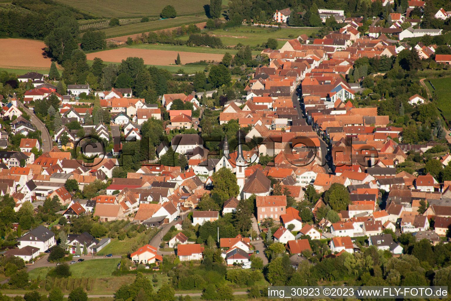 Drone image of Göcklingen in the state Rhineland-Palatinate, Germany