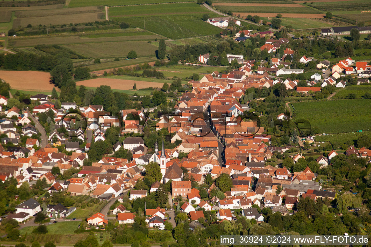 Göcklingen in the state Rhineland-Palatinate, Germany from the drone perspective