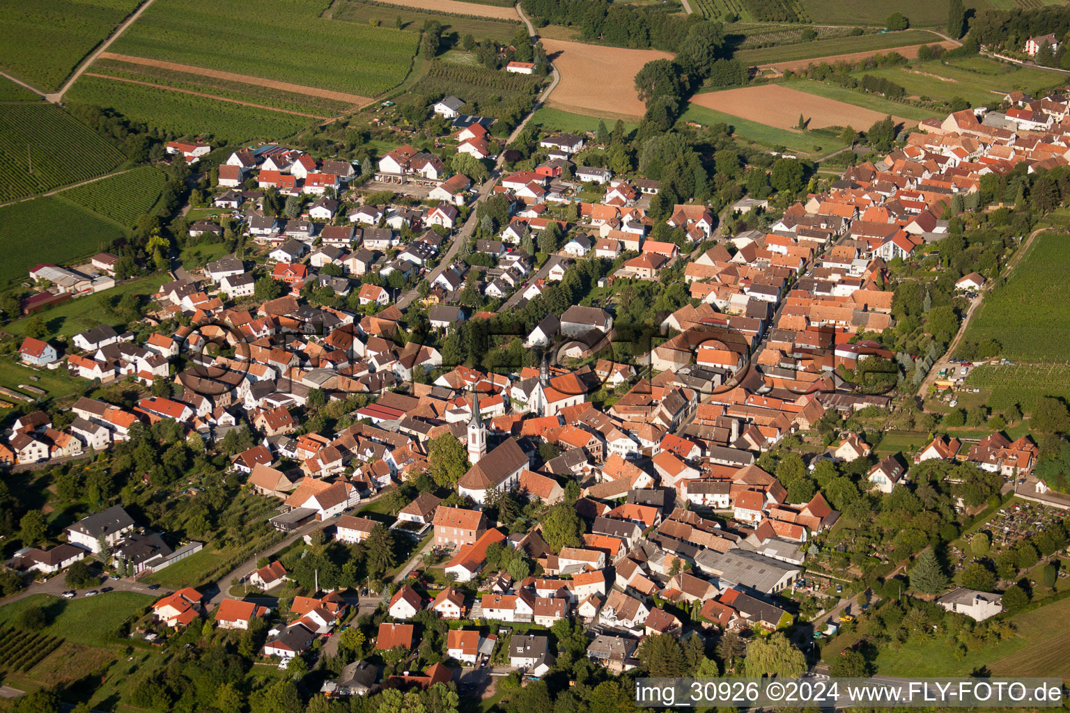 Göcklingen in the state Rhineland-Palatinate, Germany seen from a drone