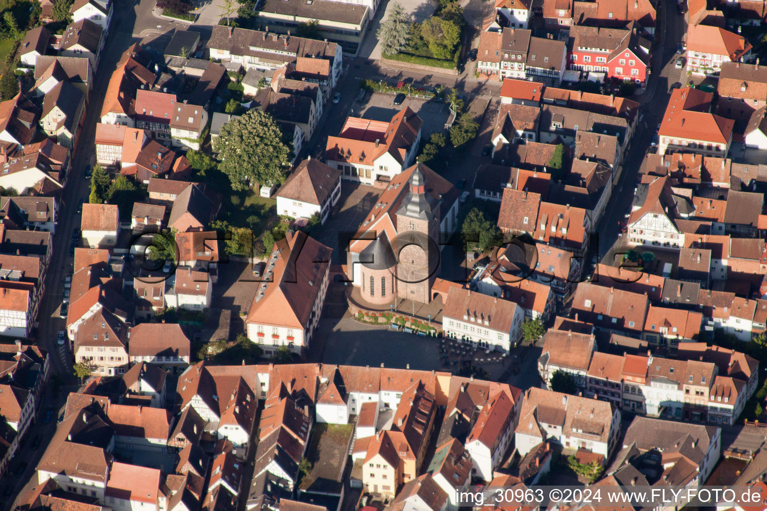 Oblique view of Town View of the streets and houses of the residential areas in Annweiler am Trifels in the state Rhineland-Palatinate