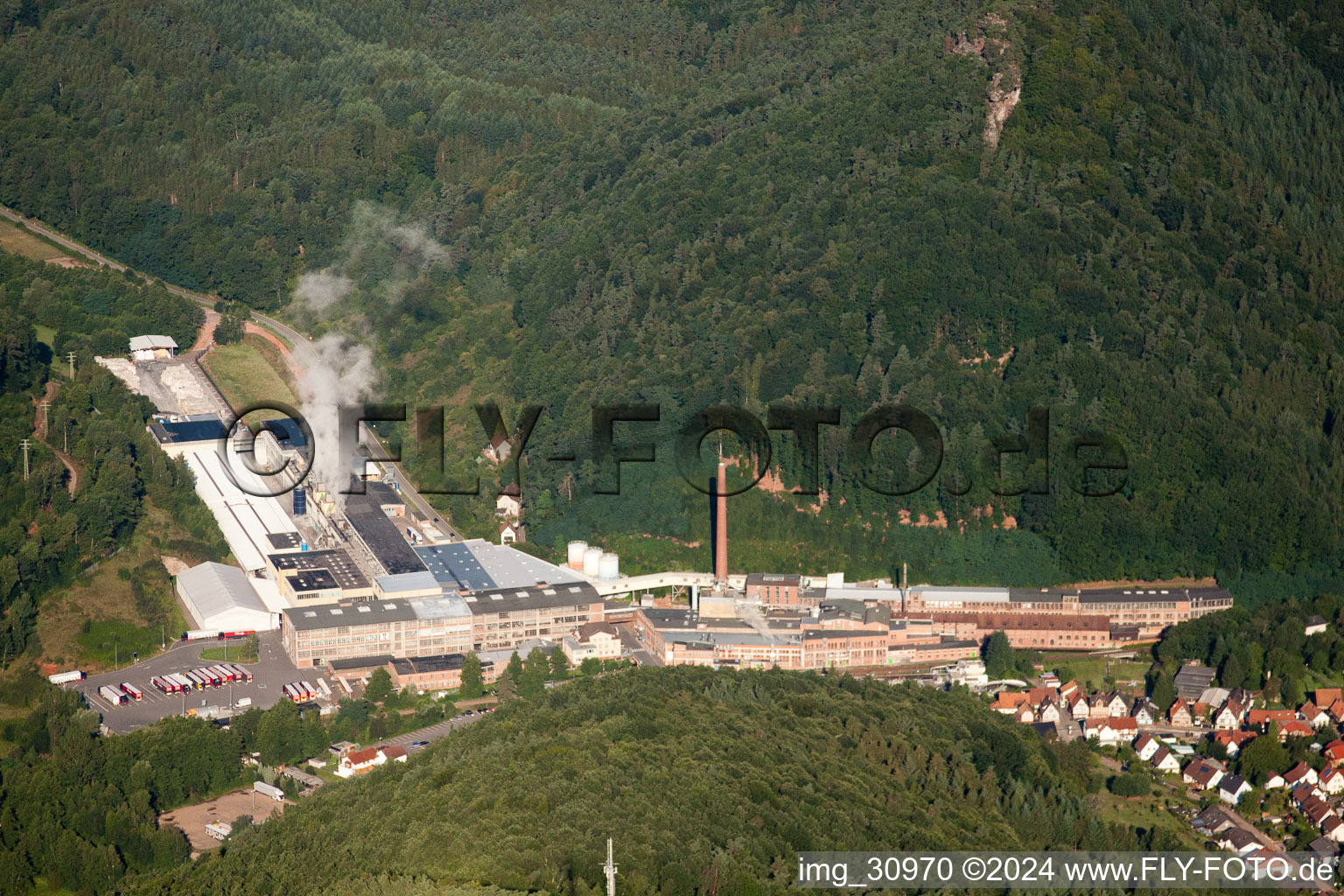 Aerial photograpy of Kartonfabrik Buchmann GmbH in the district Sarnstall in Annweiler am Trifels in the state Rhineland-Palatinate, Germany