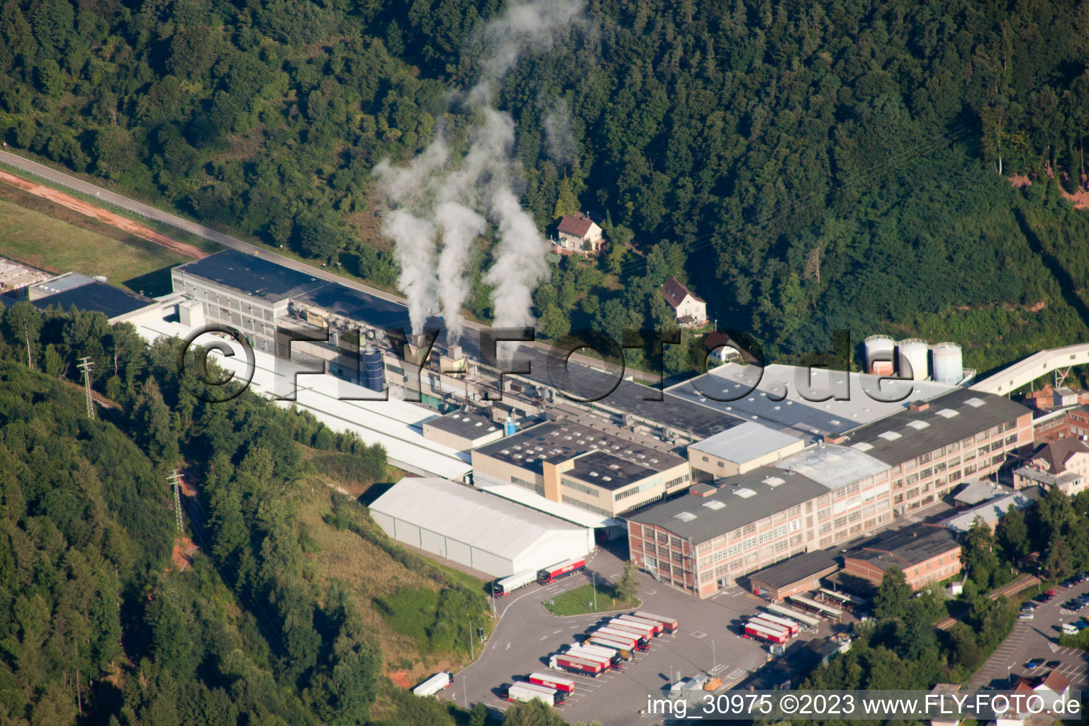 Cardboard factory Buchmann GmbH in the district Sarnstall in Annweiler am Trifels in the state Rhineland-Palatinate, Germany from above