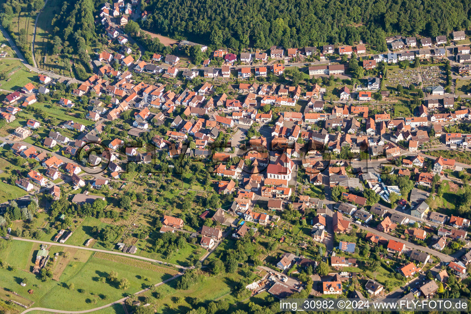 Aerial view of Village view in Wernersberg in the state Rhineland-Palatinate, Germany