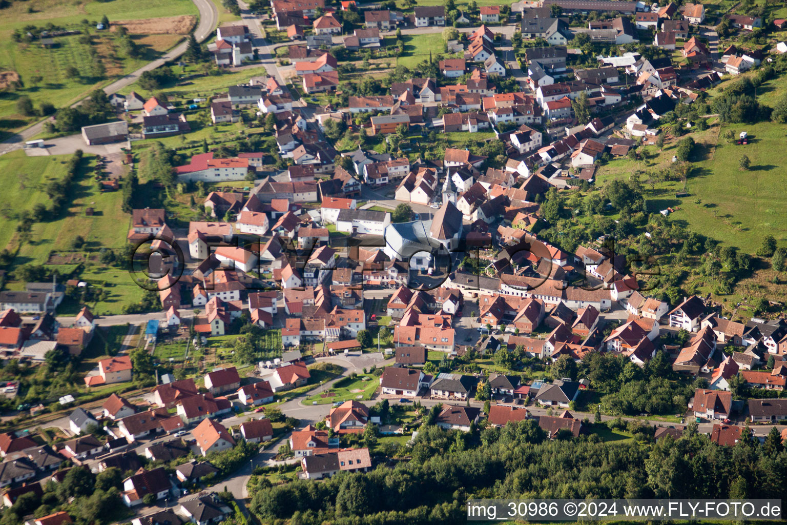 Aerial view of Gosserweiler stone in the district Gossersweiler in Gossersweiler-Stein in the state Rhineland-Palatinate, Germany