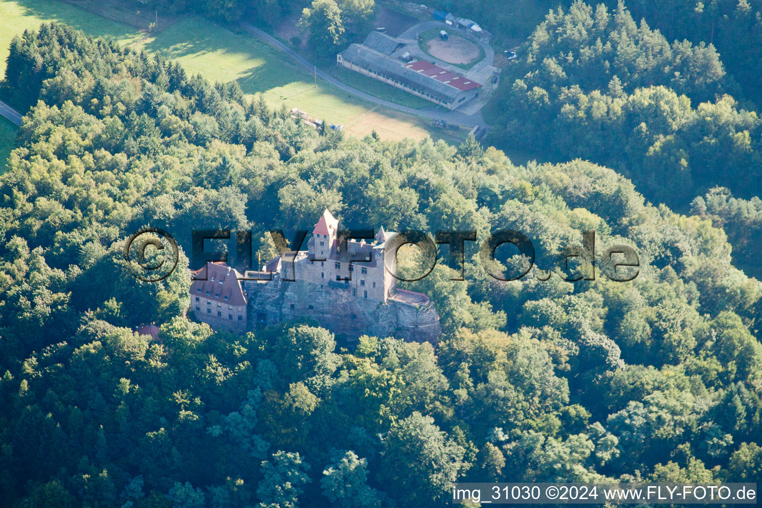 Oblique view of Berwartstein Castle in Erlenbach bei Dahn in the state Rhineland-Palatinate, Germany