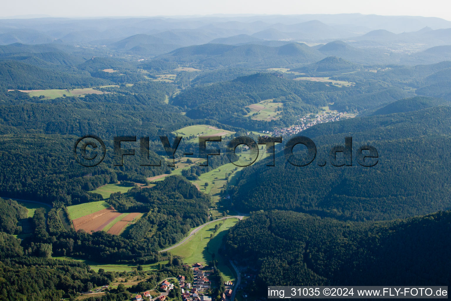 Aerial view of From the south in Vorderweidenthal in the state Rhineland-Palatinate, Germany