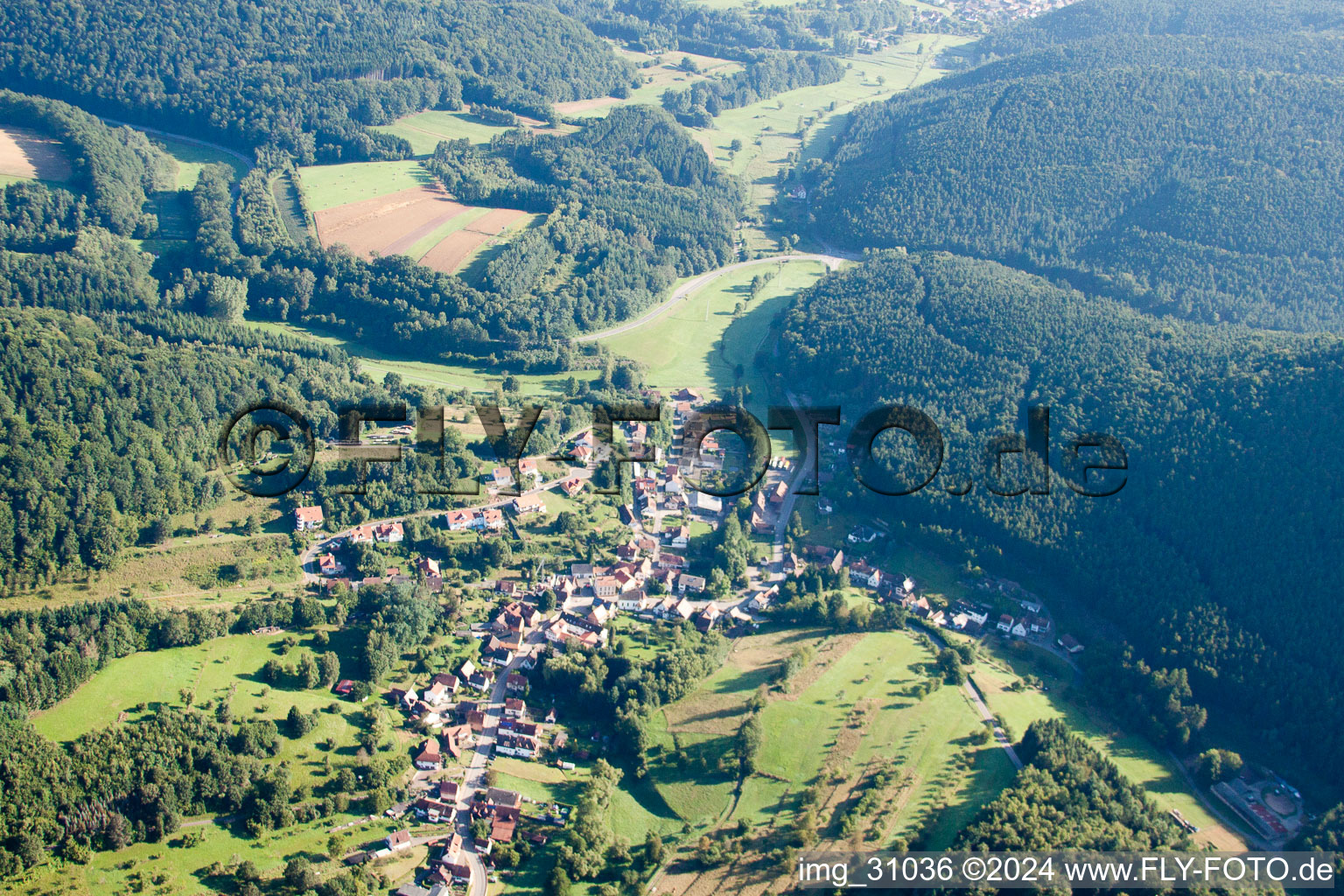 Erlenbach from the south in Erlenbach bei Dahn in the state Rhineland-Palatinate, Germany