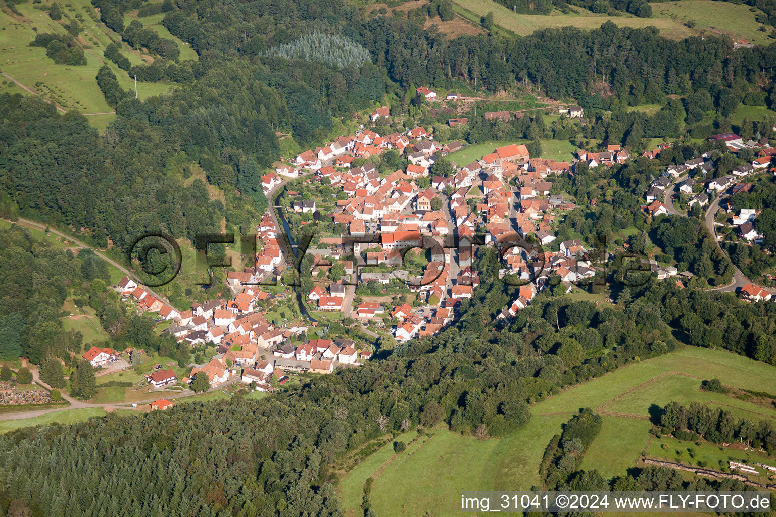 Aerial view of From the east in Bundenthal in the state Rhineland-Palatinate, Germany