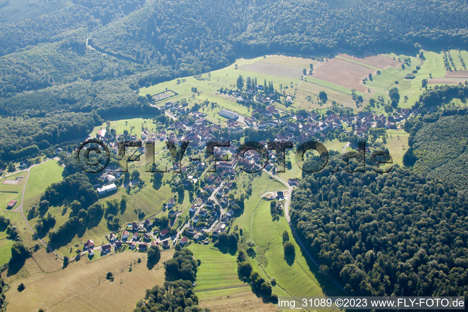 Aerial view of Small Wingen in Wingen in the state Bas-Rhin, France