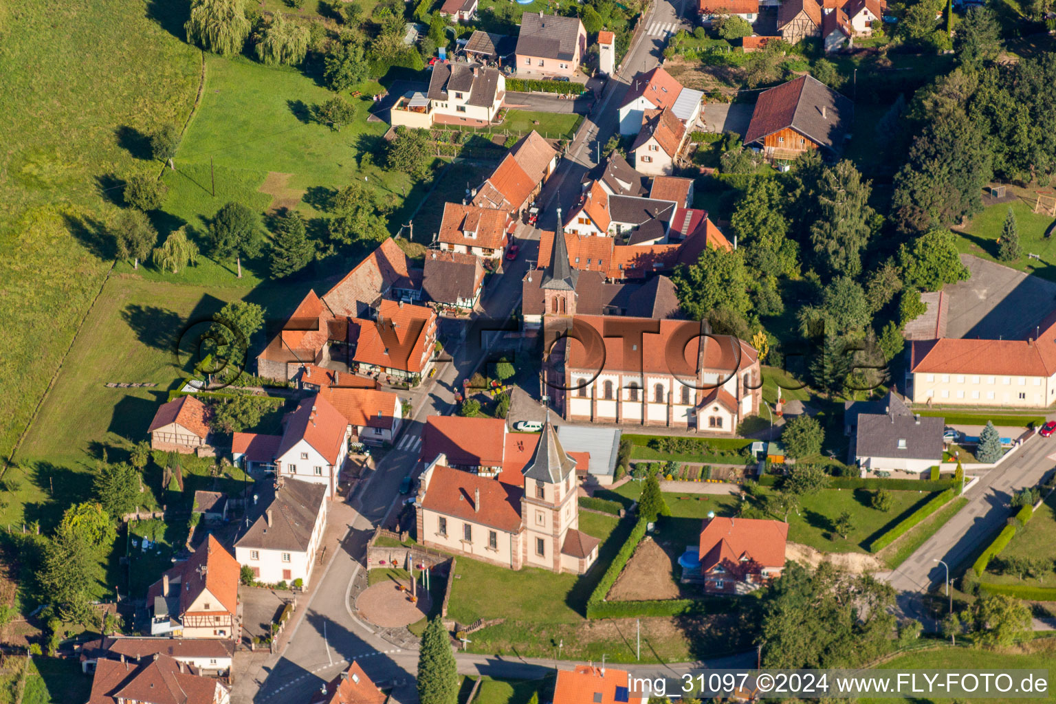 Two Church buildings in the village of in Climbach in Grand Est, France