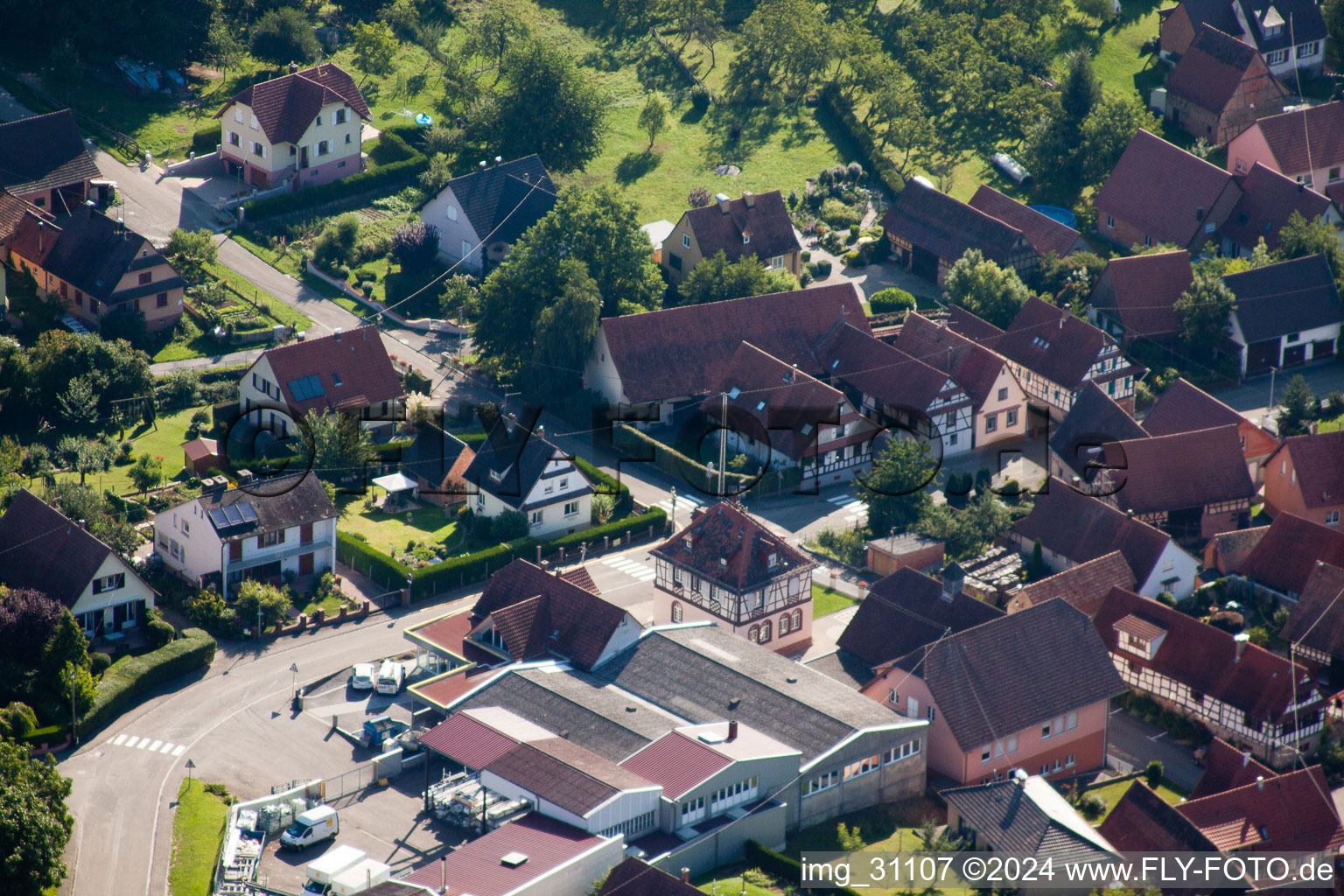 Drone recording of Oberhoffen-lès-Wissembourg in the state Bas-Rhin, France