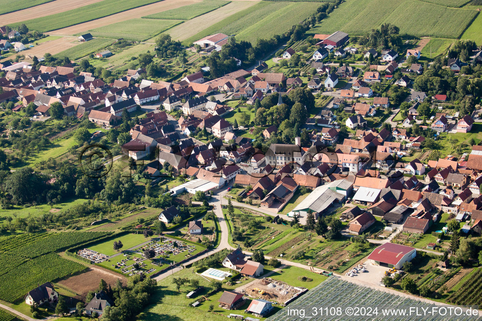 Drone image of Oberhoffen-lès-Wissembourg in the state Bas-Rhin, France