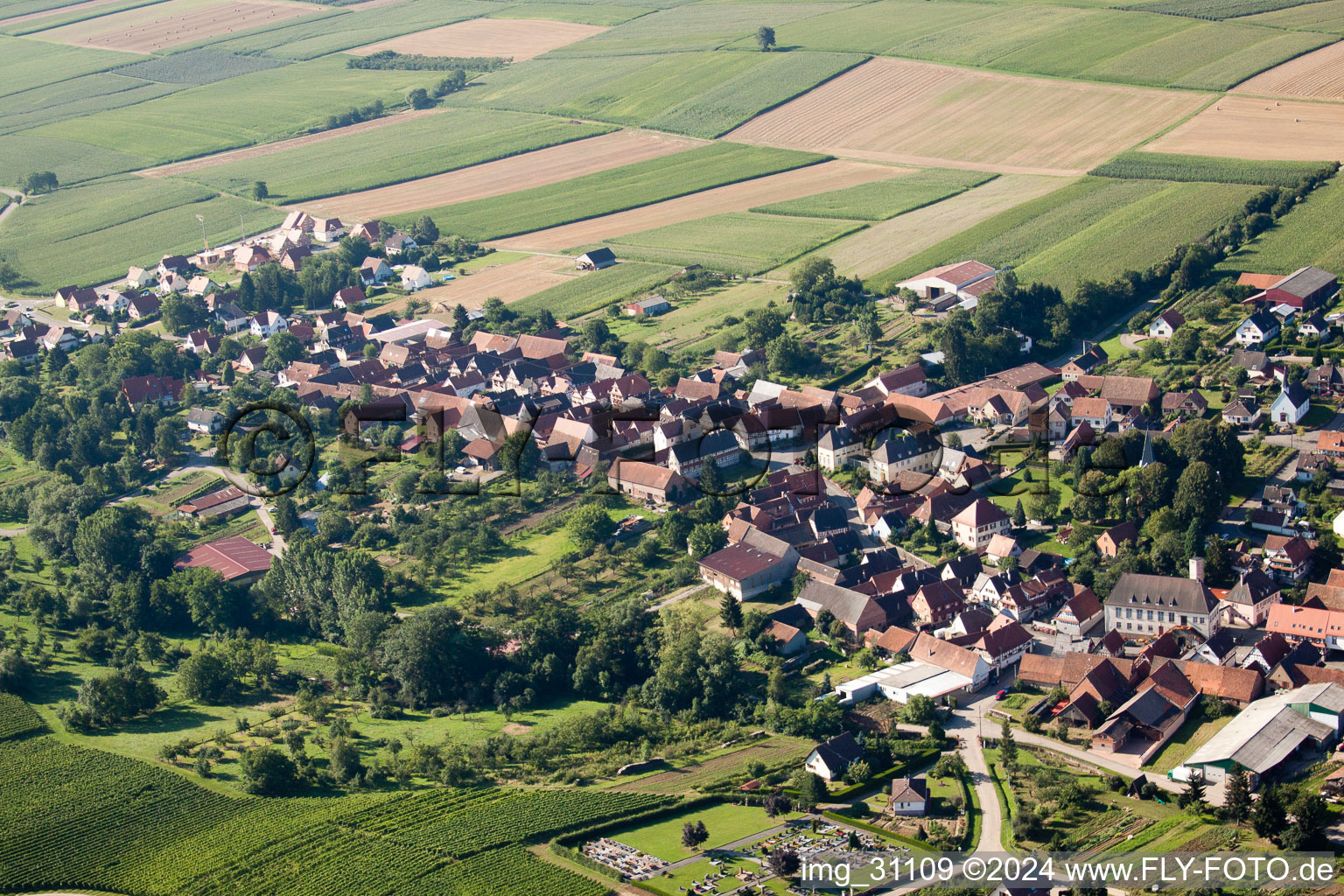 Oberhoffen-lès-Wissembourg in the state Bas-Rhin, France from the drone perspective