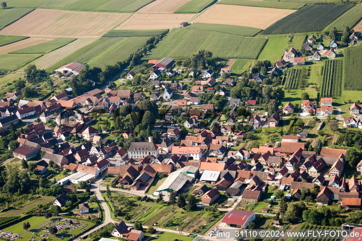 Oberhoffen-lès-Wissembourg in the state Bas-Rhin, France from a drone