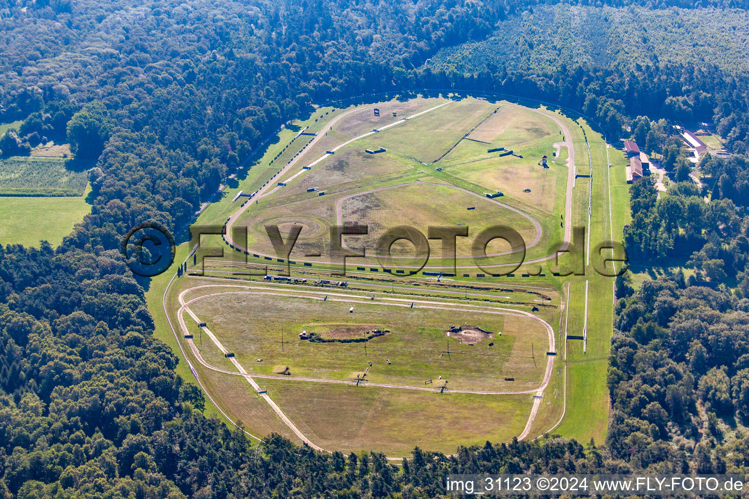 Aerial photograpy of Hippodrome de la Hardt in the district Altenstadt in Wissembourg in the state Bas-Rhin, France